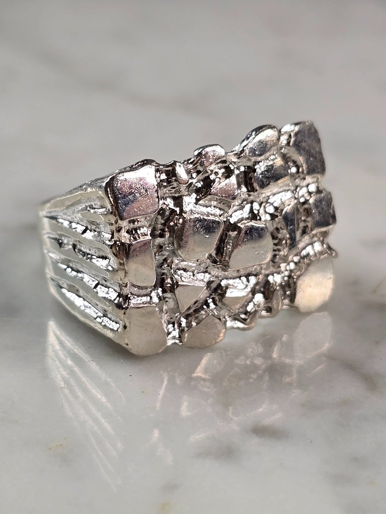 Mens Vintage Estate Sterling Silver Nugget Style Ring 89g E1669
